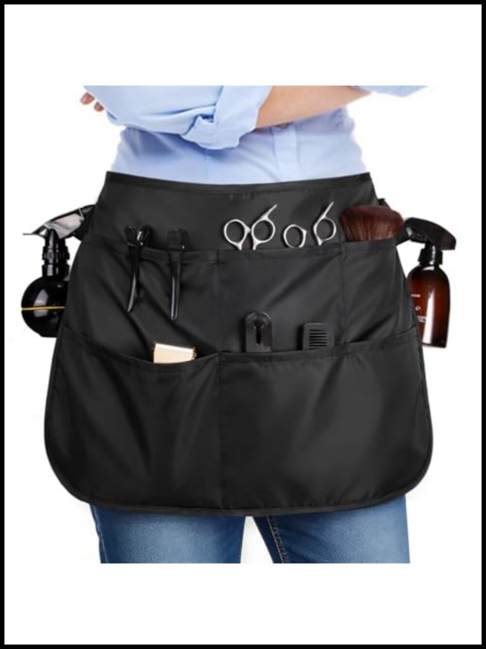 Hair Stylist Waist Apron 5 Pocket Adjustable Belt Barber Salon
